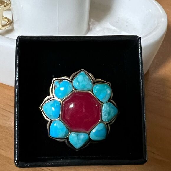 NWOT Barse Turquoise & Red Floral Ring size 8 - Picture 1 of 5